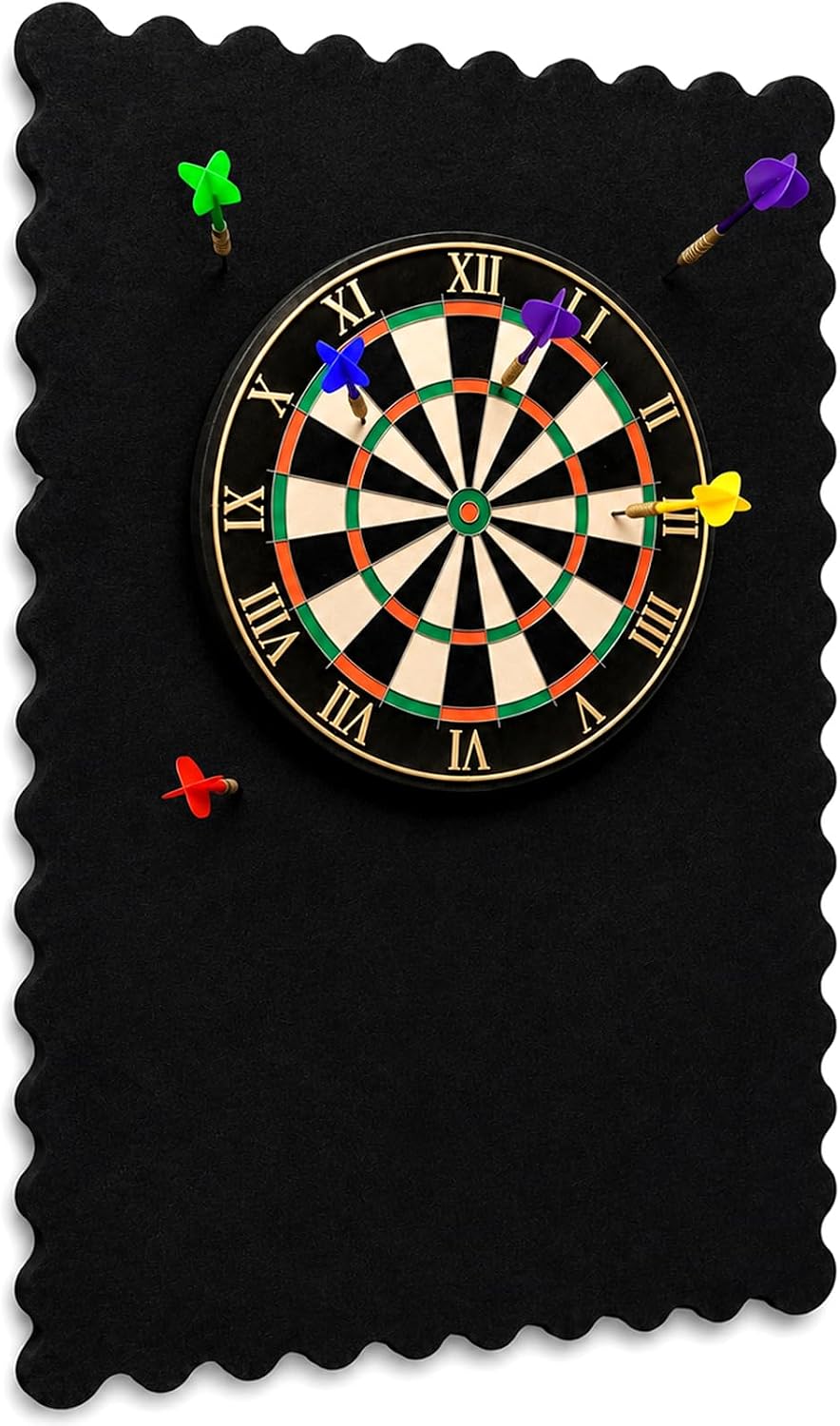 Novabright Dart Board Wall Protectors | 36" H x 24" W x 0.5" Thickness Felt Wall Tiles Scalloped Edge Cork Dartboard,, Easy Install for Indoor Game Room