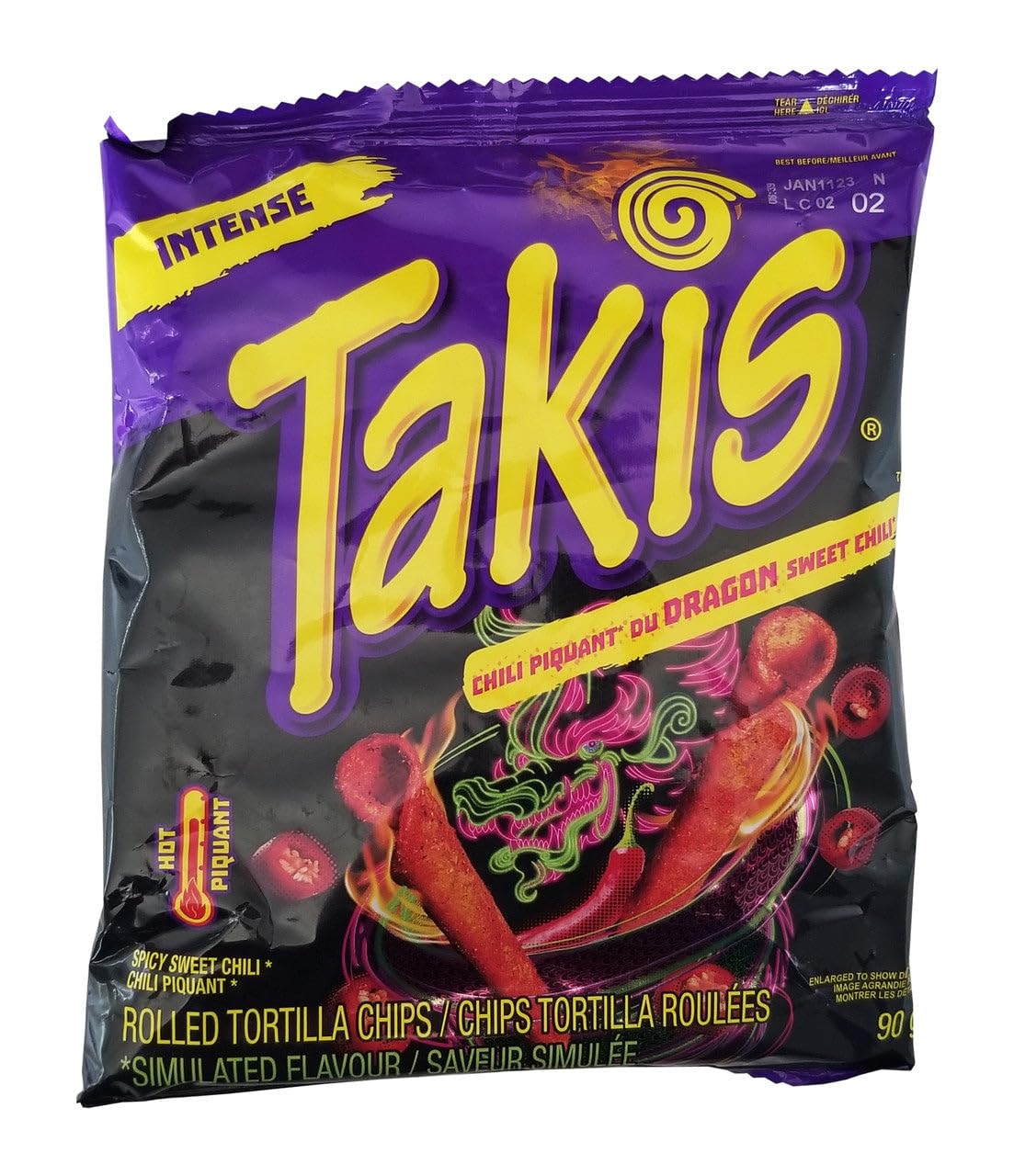 (PACK OF 3) Takis Dragon Sweet Chili Rolled Tortilla Chips, 90g/3.15 oz