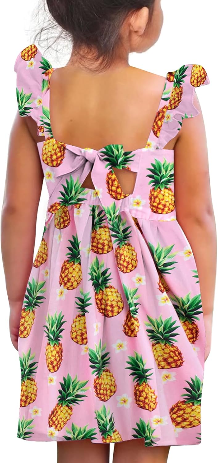 Vieille Toddler Girls Summer Dress Ruffle Short Sleeve Cute Mermaid Backless Kids Casual Beach Dress 3-7T