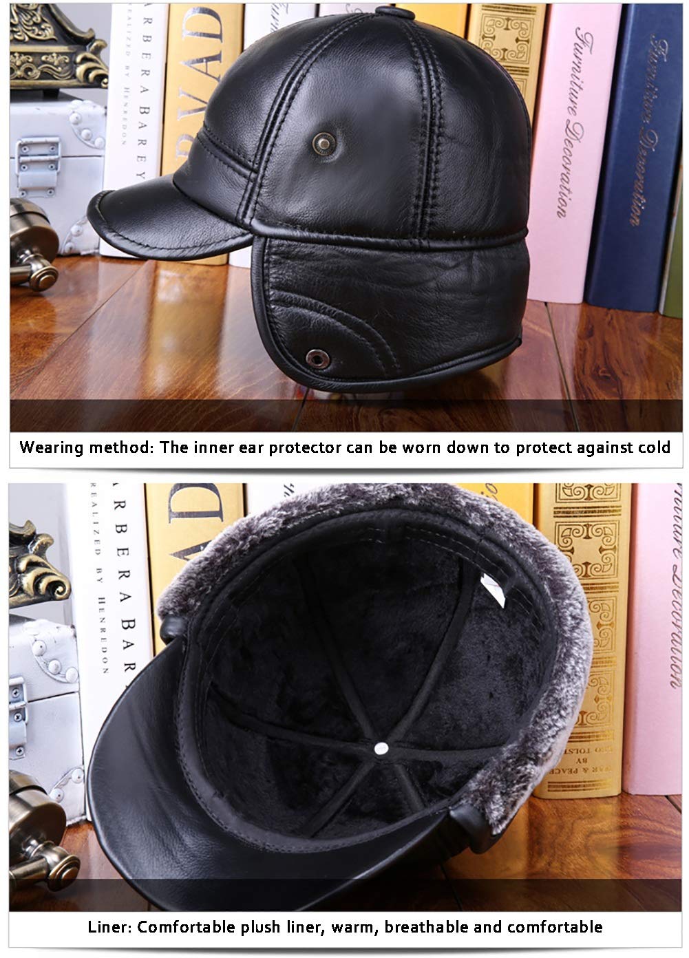 Sombreros de invierno, la antigua gorra de béisbol de cuero genuino más terciopelo al aire libre Sombrero ProCtect Ear Winter L-XXL