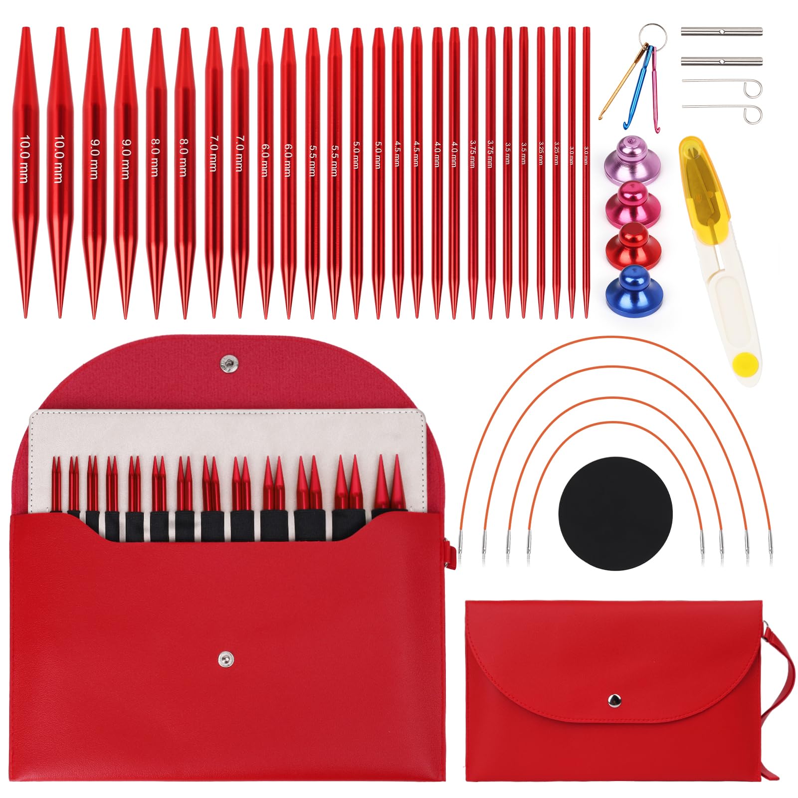 Coopay Circular Knitting Needles Set, Interchangeable Circular Knitting Needles Set with Case, 4 Cables & Accessories, 13 Pairs of 3mm-10mm Metal Interchangeable Knitting Needle for Beginners