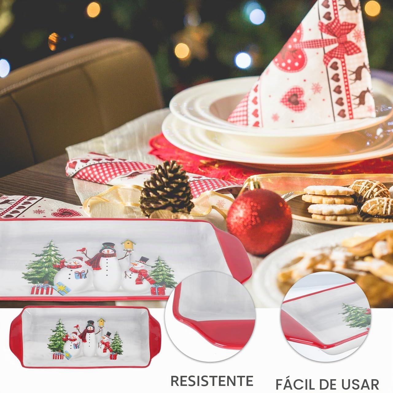 Alipis 1 Pc Servilletero Plato De Postre De Cerámica Platos De Navidad para Servir Plato De Feliz Navidad Bandeja De Nueces Bandeja para Servir Papa Noel Estante De La Joyería Arroz