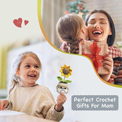 Vista 8 de Mini Regalos de Cumpleaños para Mamá, Regalos de Mamá de Hijas Recuerden Que Te Amo MAMÁ, Regalos de Girasol Pequeños y Lindos de Crochet Hechos a