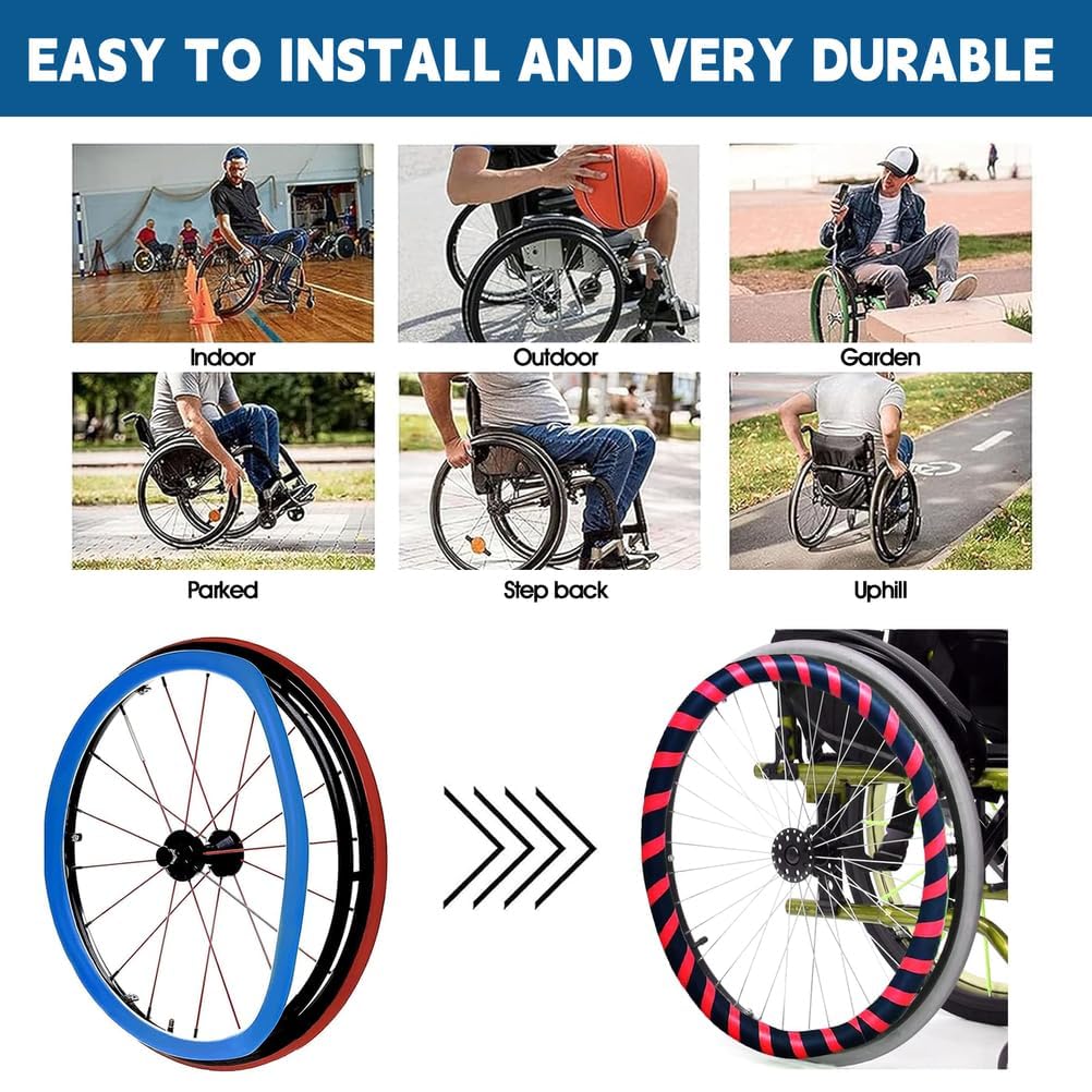 Fundas para Aros de Rueda de Silla de Ruedas, 1 par de Fundas de Silicona para Aros de Rueda de Silla de Ruedas de 20, 22 y 24 Pulgadas, Funda de Silicona para Empuje Manual, Resistente al d