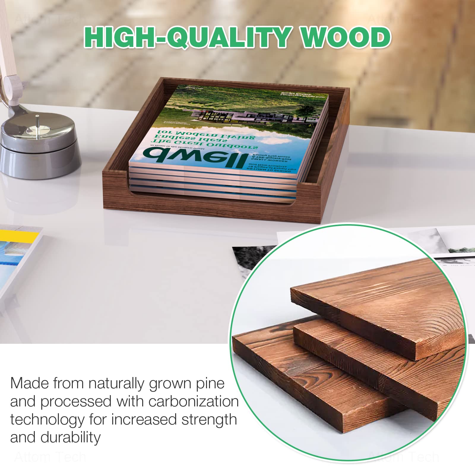 NiOffice Wooden Letter Tray Natural Pine Wood Desktop Organizer, Multi-Functional Storage for Office Kitchen - Image 4