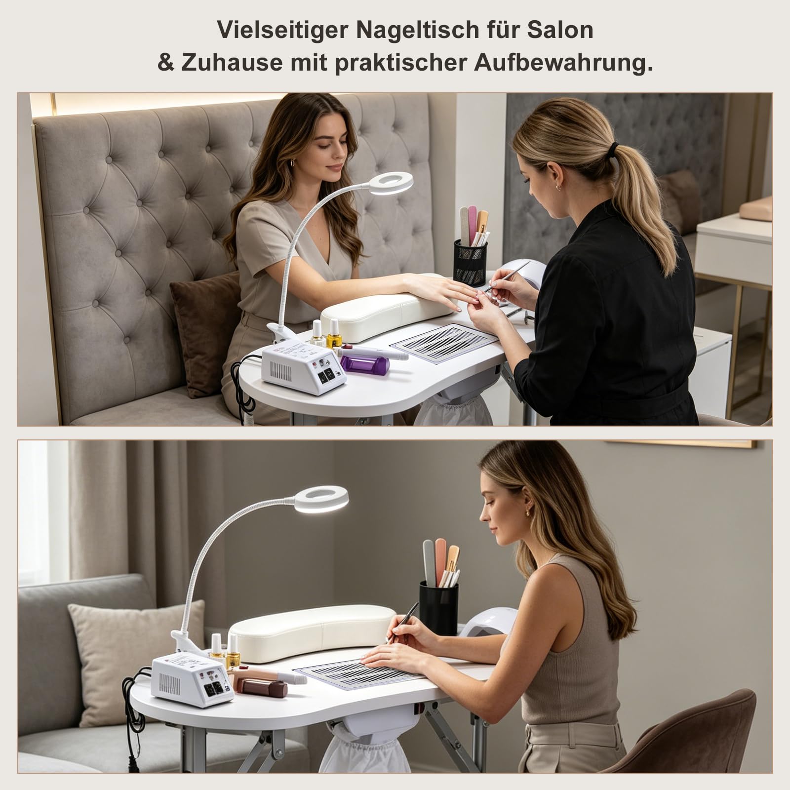 Faquenc Professioneller Maniküretisch mit Absaugung Nagelstaubsauger, Faltbar Nageltisch Maniküre Tisch Tragbaresmanikürtisch Mobilesmanikürtisch mit Rollen, Staubbeutel, Weiß