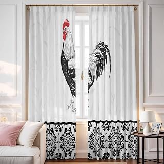 Blackout Curtains for Bedroom, Farm Chicken Room Darkening Curtains for Living Room with Hooks, Vintage Black Animal Boho Flower Floral Thermal Insulated Drapes 2 Panels, 118" Wx70 L