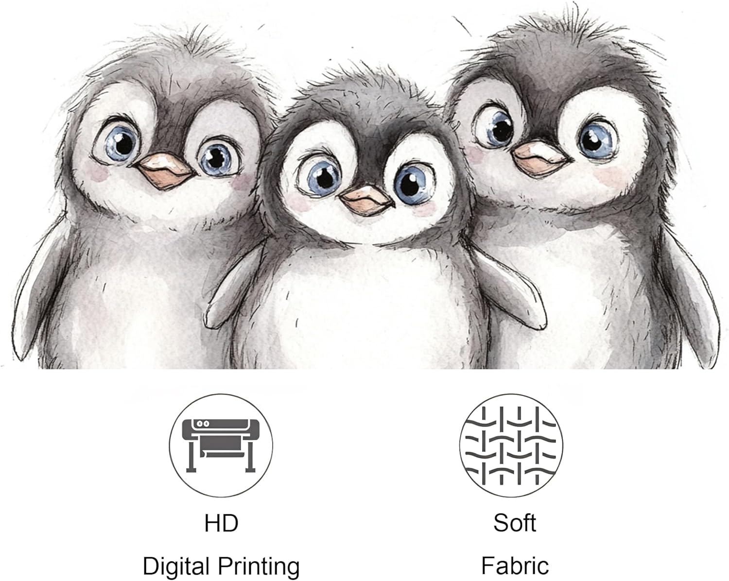3PCS Kid Fun Penguin Bathroom Accessory Set with Two Non-Slip Washable Bath Rugs (16x24&20x32), Cartoon Child Animal Bathroom Mat Decorative-72''x72'''
