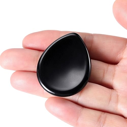 Miniatura 3 de Jovivi Piedra ovalada de obsidiana negra con bolsillo para pulgar, piedras de palma y cristales para terapia de curación de reiki