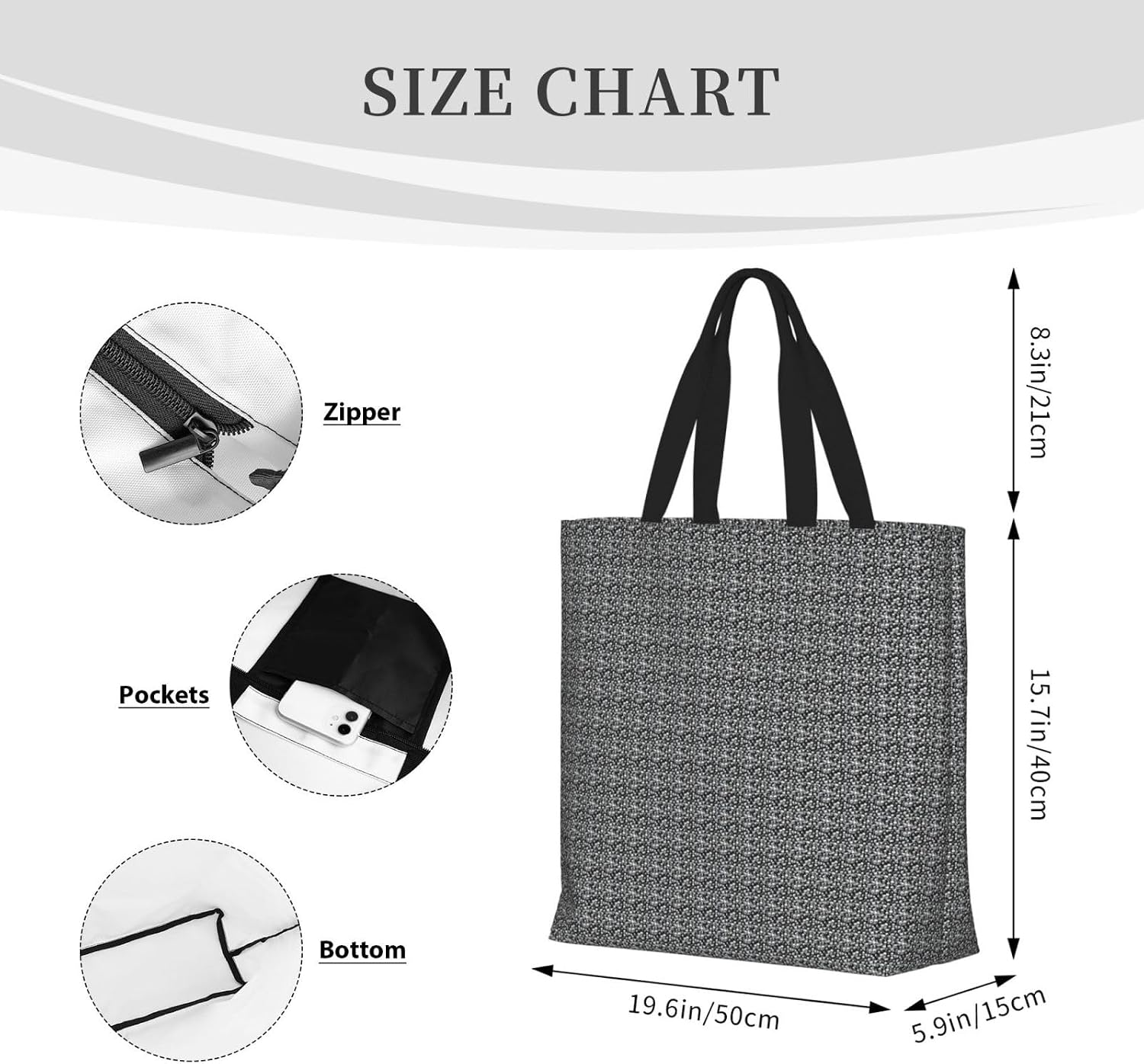 Black Skull Print Eco-Friendly Tote Lightweight Grocery Bag Daily Commuting Travel Beach Gym Use