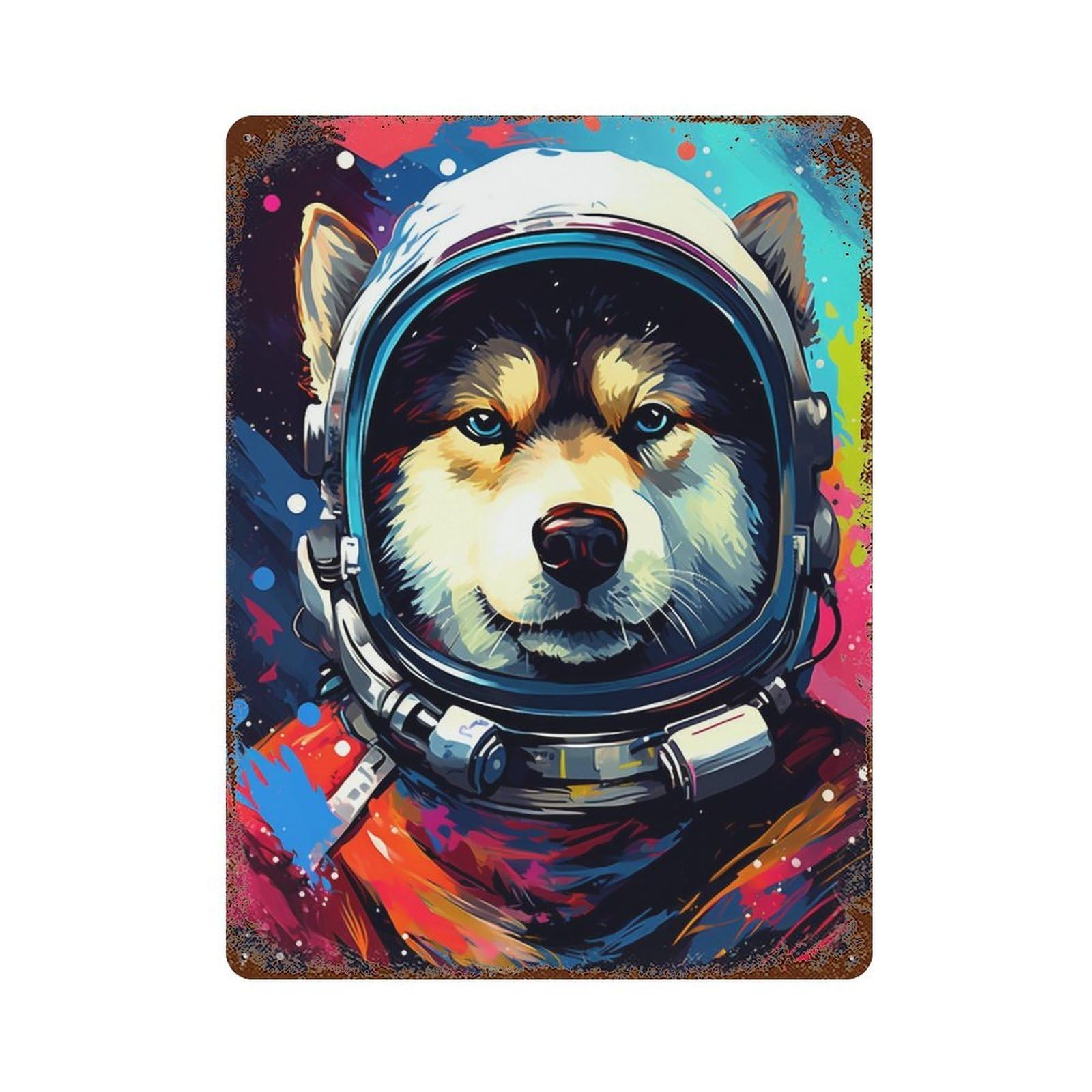 Space Dog Explorer-121 Weathered Tin Sign 15.7"x11.8", for Shed, Workshop And Garage Wall Decor, Decorative Metal Wall Art