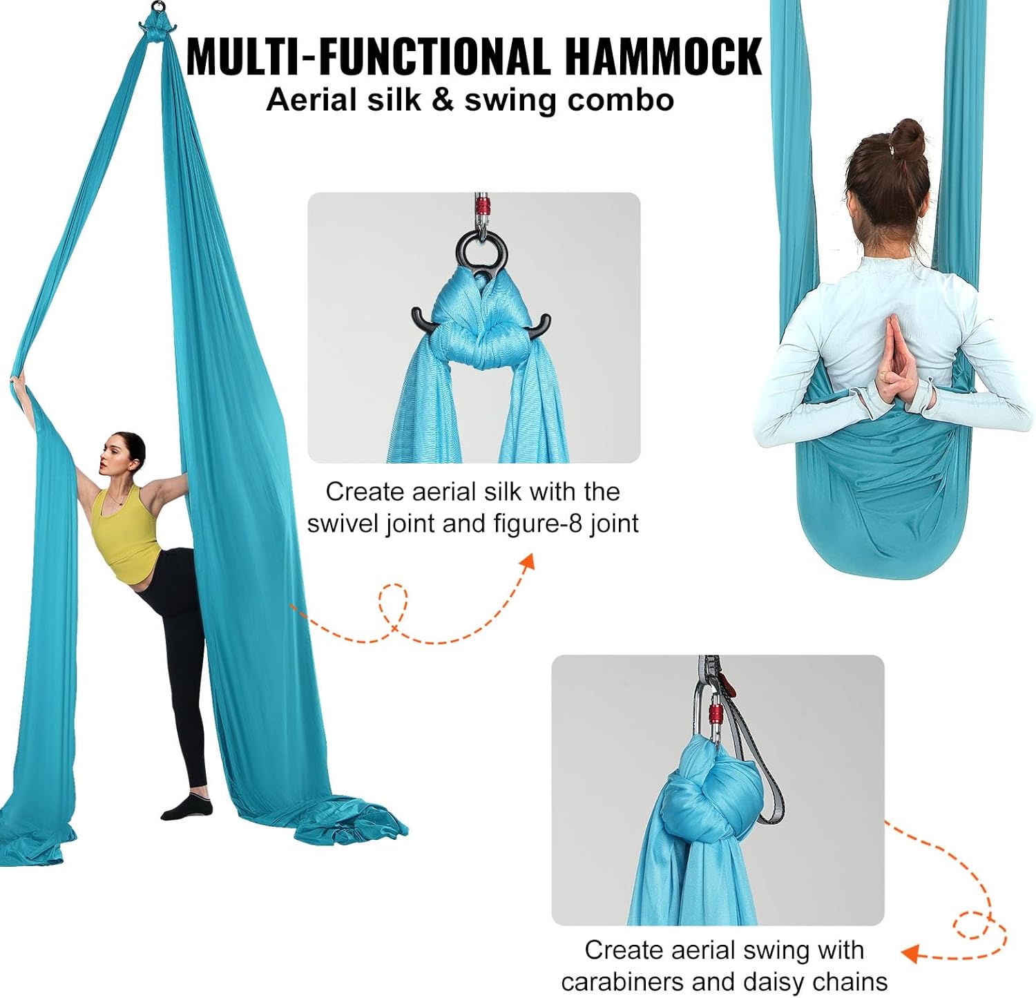 VEVOR Aerial Silk & Yoga Swing, Aerial Yoga Hammock Kit with 100gsm Nylon Fabric, Full Rigging Hardware & Easy Set-up Guide, Antigravity Flying for All Levels Fitness Bodybuilding