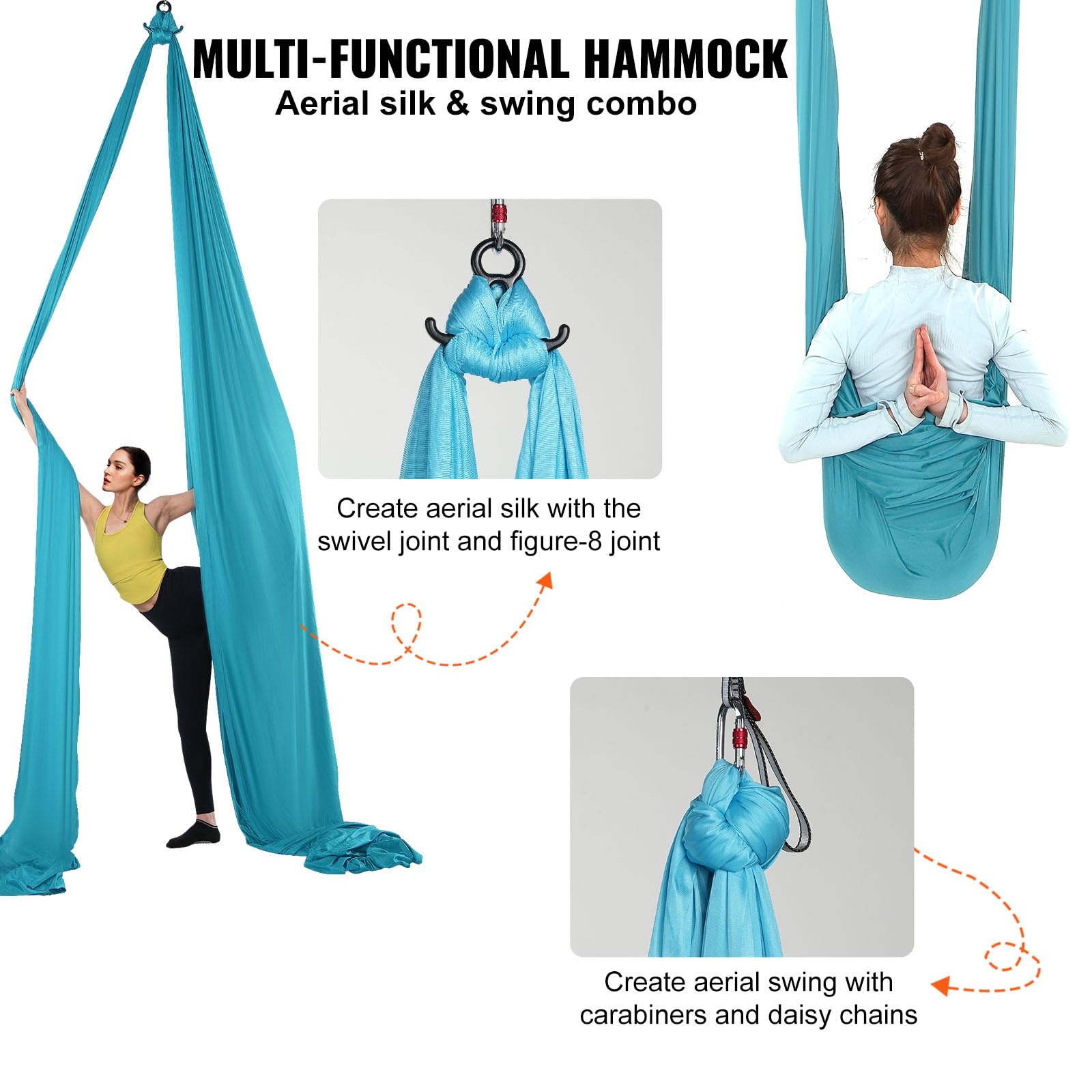 VEVOR Altalena per Yoga e Seta Aerea, 11 Metri, Kit Amaca per Yoga Aerea con Tessuto in Nylon da 100 g/m², Hardware Completo per L'attrezzatura e Guida di Installazione Facile, Blu