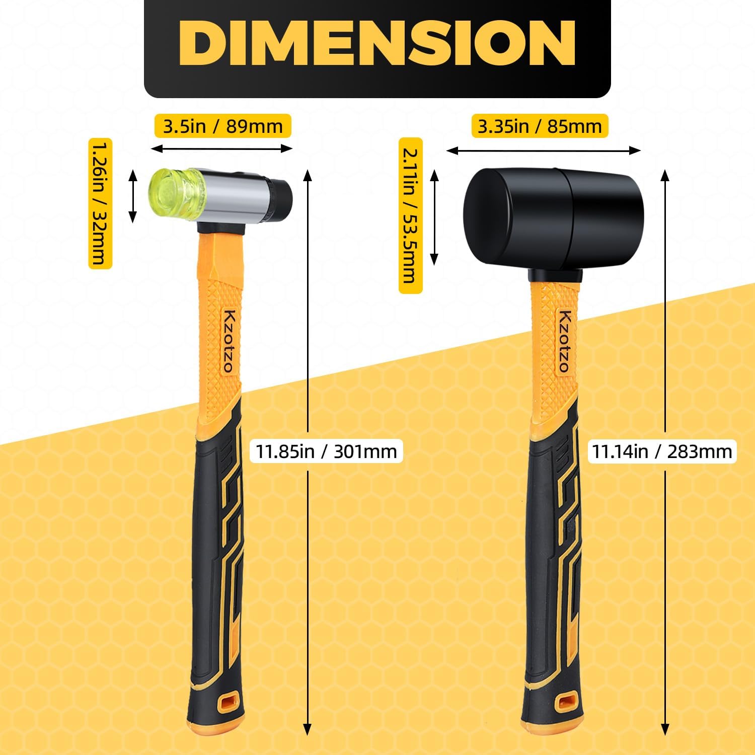 2-Pack Rubber Mallet Hammer Set, 16oz & 35mm Tool for Flooring, Tent Stakes, Woodworking, Camping, Crafts, Jewelry Wood，Fiberglass Shockproof Cushioned Grip, (16OZ 35MM Rubber Hamme)
