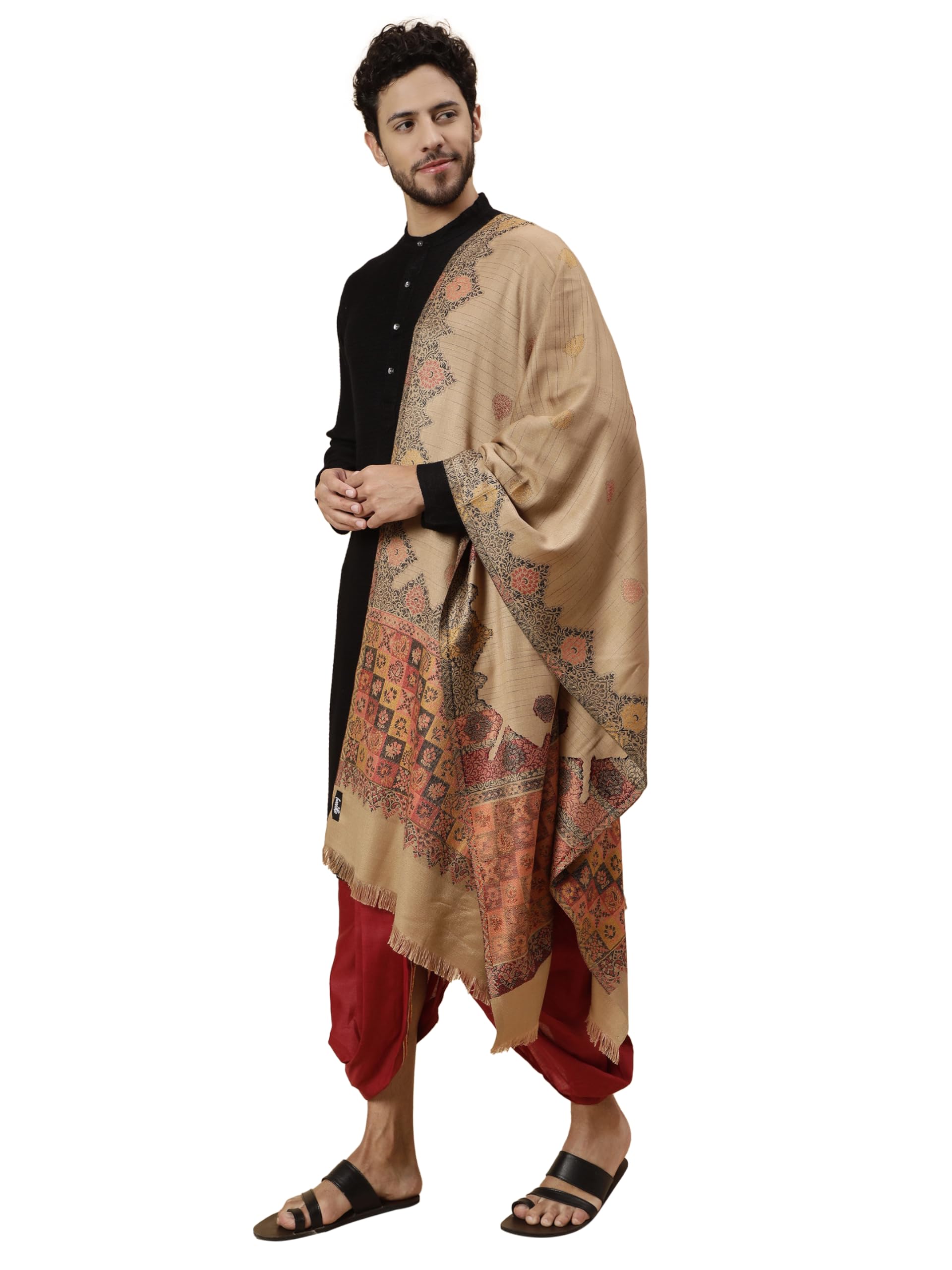 Men’s Ethnic Stole/Dupatta for Weddings and Parties, Traditional Ambi Jaal Design, Men’s Muffler, Medium Size-image-45
