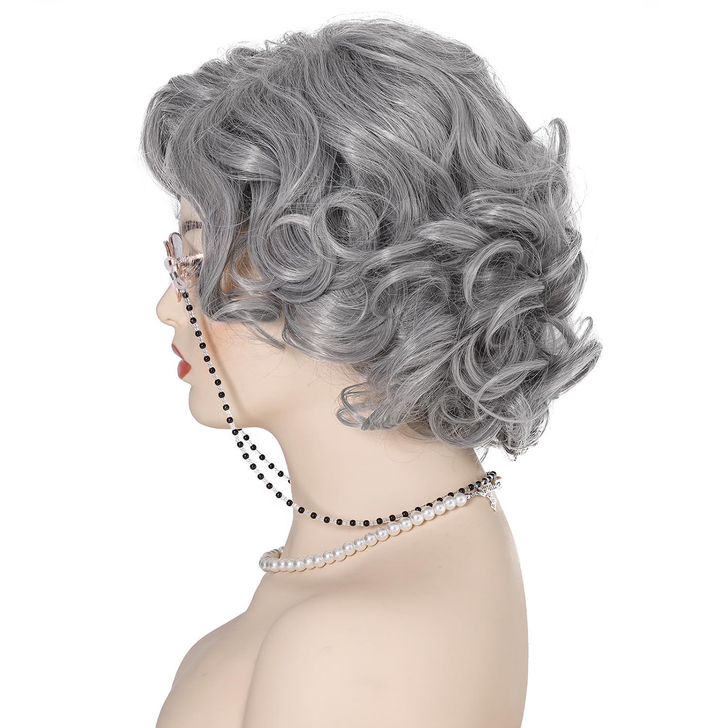 Short Old Lady Granny Curly Wig for Women Grandma 100th Day of School Cosplay, Costume, Halloween Party (Gray) - Image 3