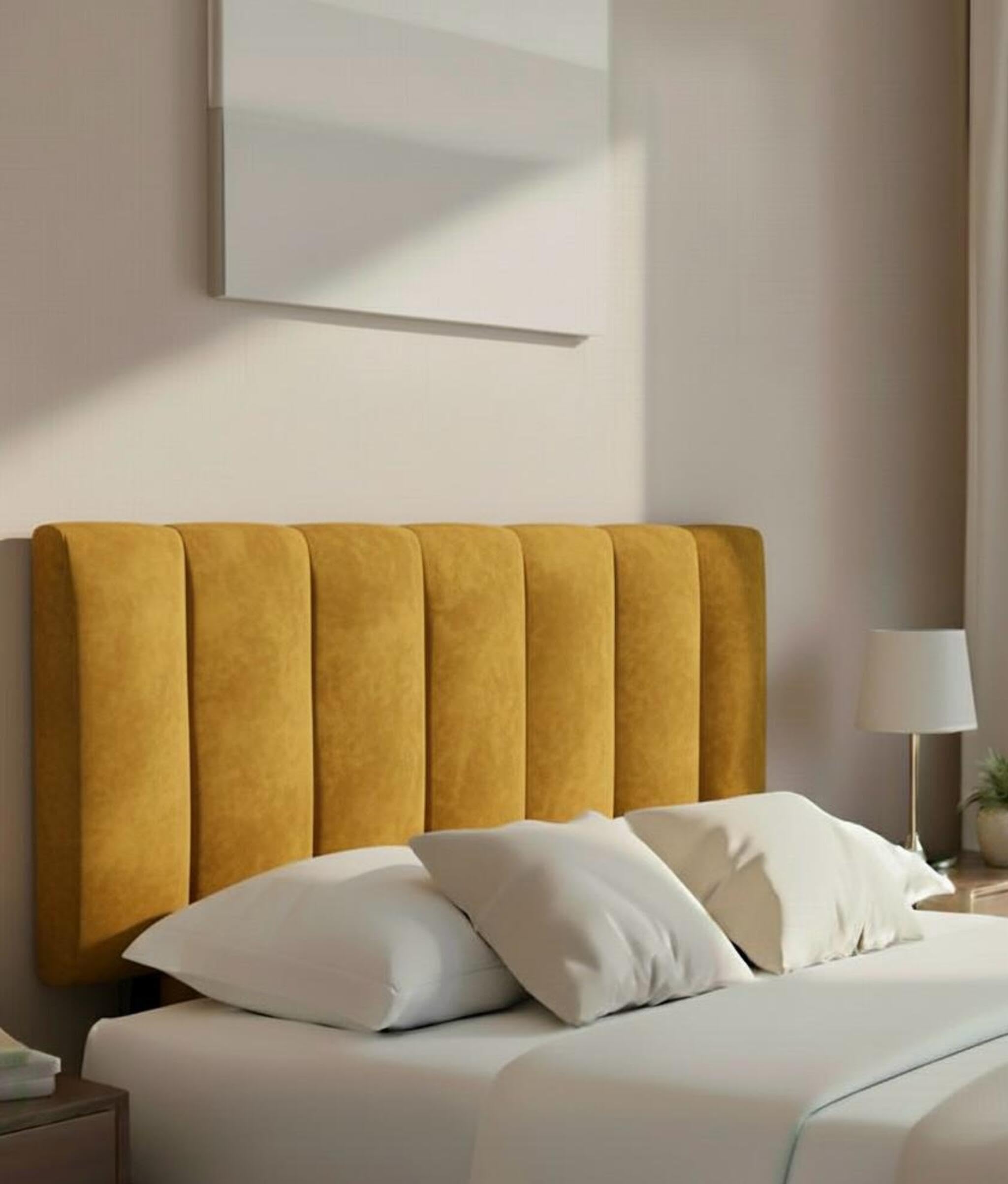 Hannah Portland Velvet Headboard, Plush Lined Design for Divan Beds, Luxury Bedroom and Hotel Furniture Height 20inch (Mustard, Small Double 4ft) โ image 1