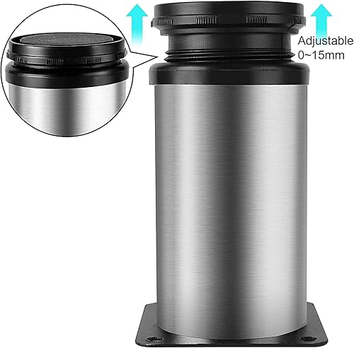 Miniatura 3 de ZOENHOU Paquete de 12 patas ajustables plateadas para muebles de 4 a 4.5 pulgadas, patas redondas de metal de acero inoxidable, patas de cocina,