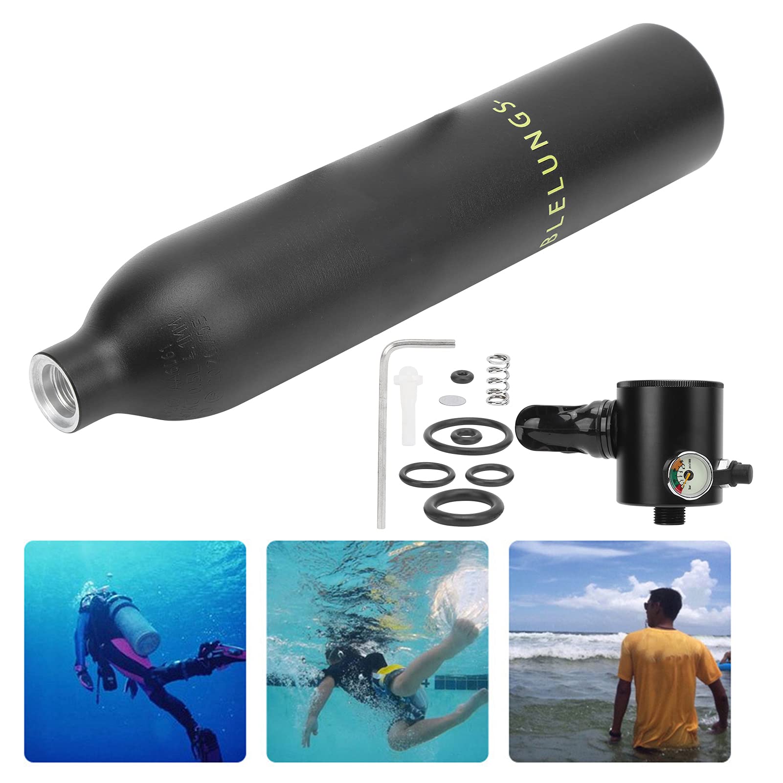 Cilindro de Oxígeno Dideep de 0,5 L con Respiradero Inferior para Buceo con Regulador de Buceo Dideep Negro. Cilindro de Oxigeno de 5l Bucear No Es Más Fácil TanqueCilindro de