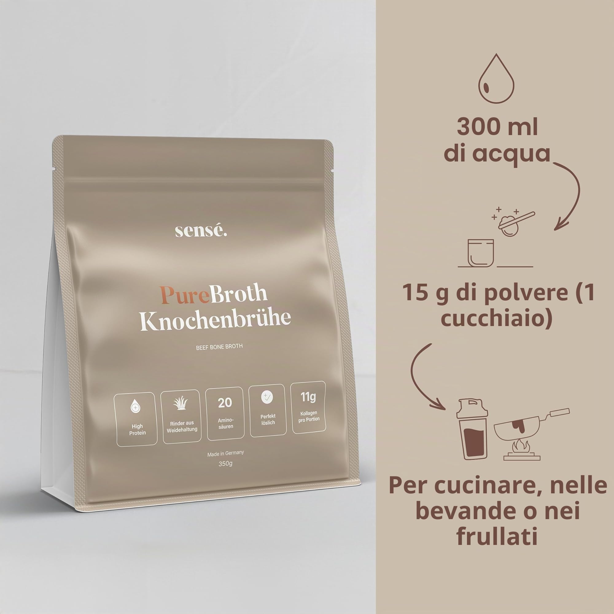 Brodo osseo in polvere di salice, dalla Germania, bioattivo, 350 g, collagene tipo 1,2 e 3 | Supporta articolazioni, intestini e pelle | alto contenuto proteico | Leaky Gut, Keto, Paleo | senza sale |
