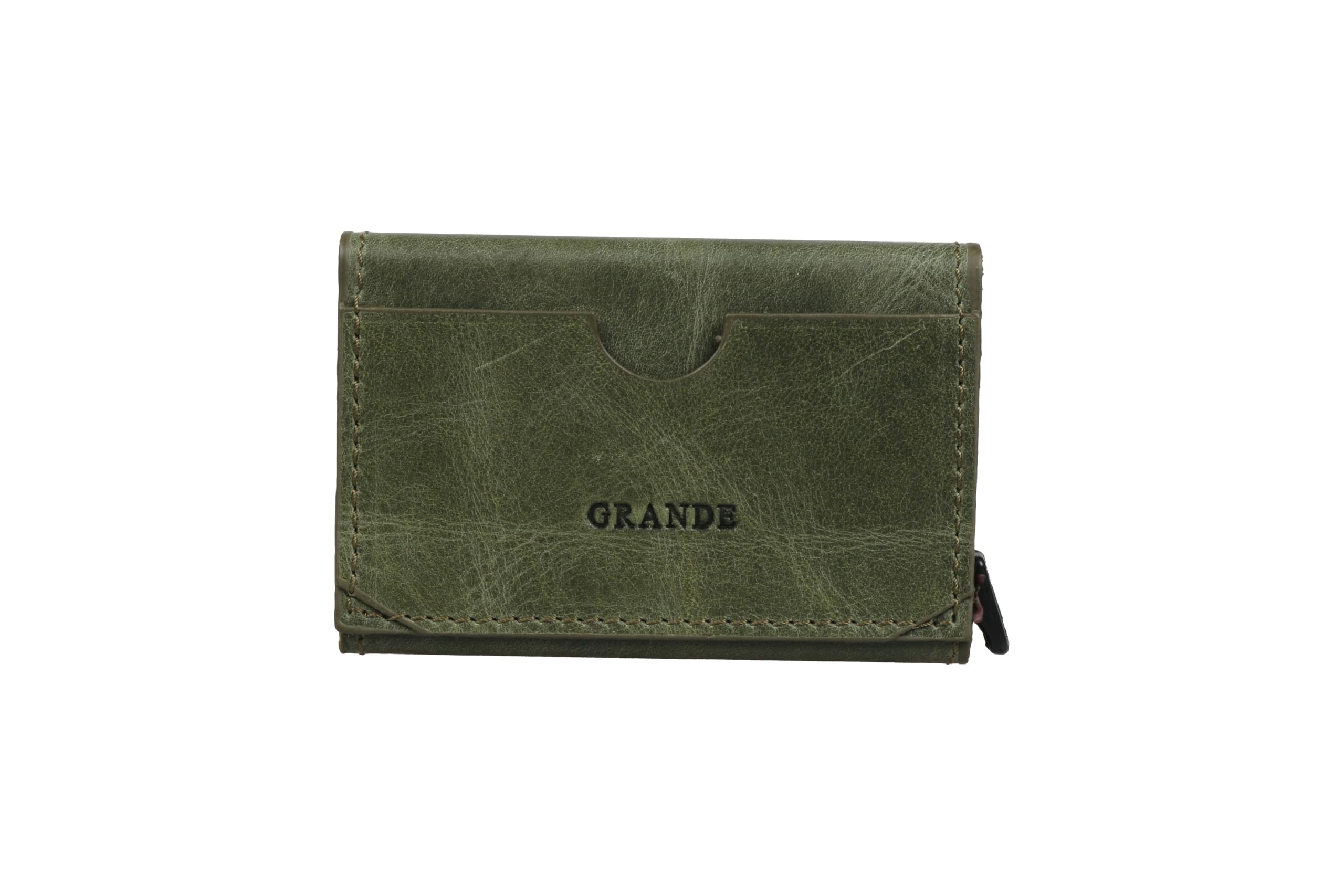 grande 760 Genuine Leather Pop Up RFID Blocking Card Holder Slim Minimalist Metal Card Case Small Wallet for Men and Women - Rustic Green