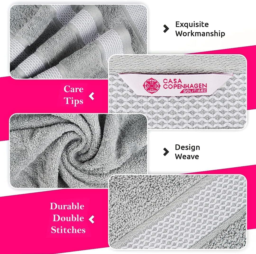 CASA COPENHAGEN Solitaire Mix 6 Pieces Towel Set- Grey Violet + Navy, 600 GSM 2Bath Towel 2Hand Towel 2Washcloth, Designed in Denmark Made of Soft Egyptian Cotton for Bathroom, Kitchen & Shower - Image 2