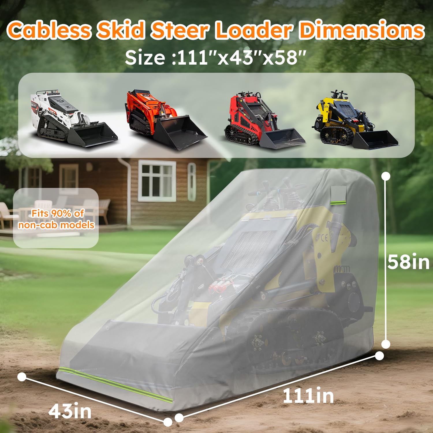 Housse de protection pour chargeuse sans cabine – Housse de pluie pour chargeuse compacte Bobcat MT100/Kubota SCL1000/New Holland C314, housse de chargeuse Dupont Oxford avec bandes réfléchissantes