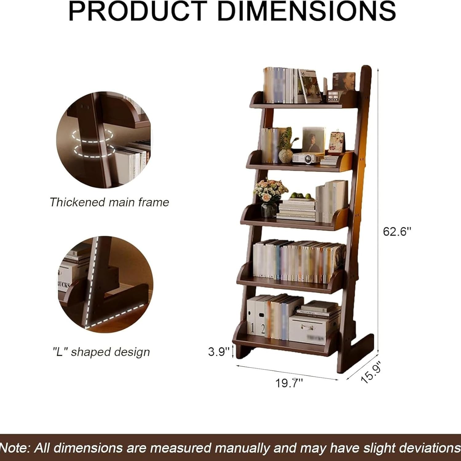 5-Tier Wooden Bookshelf: Freestanding Wooden Storage Shelf for the Living Room, Bedroom, and Home Office Wood Grain(27.6 * 15.9 * 62.6in)