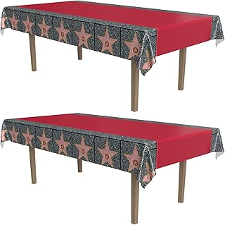 Beistle Red Carpet Star Tablecovers, 54” x 108”, 2 Pieces – Plastic Table Cloth, Rectangular Tablecloth, Table Covers for Party, Graduation Tablecloth, Awards Night Decorations