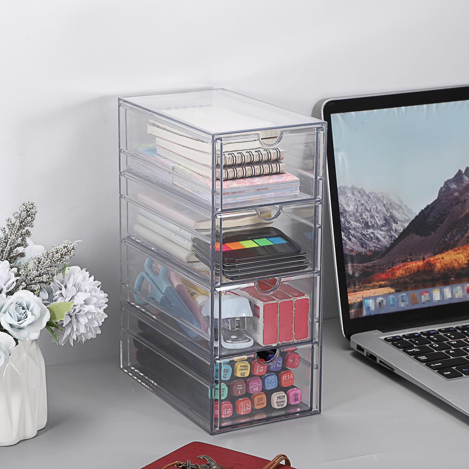 NOENNULL Mini Organizer da Scrivania con 4 Cassetti, Contenitore in Plastica, Contenitore Trasparente Impilabile per Forniture per Ufficio, Contenitore per Gioielli