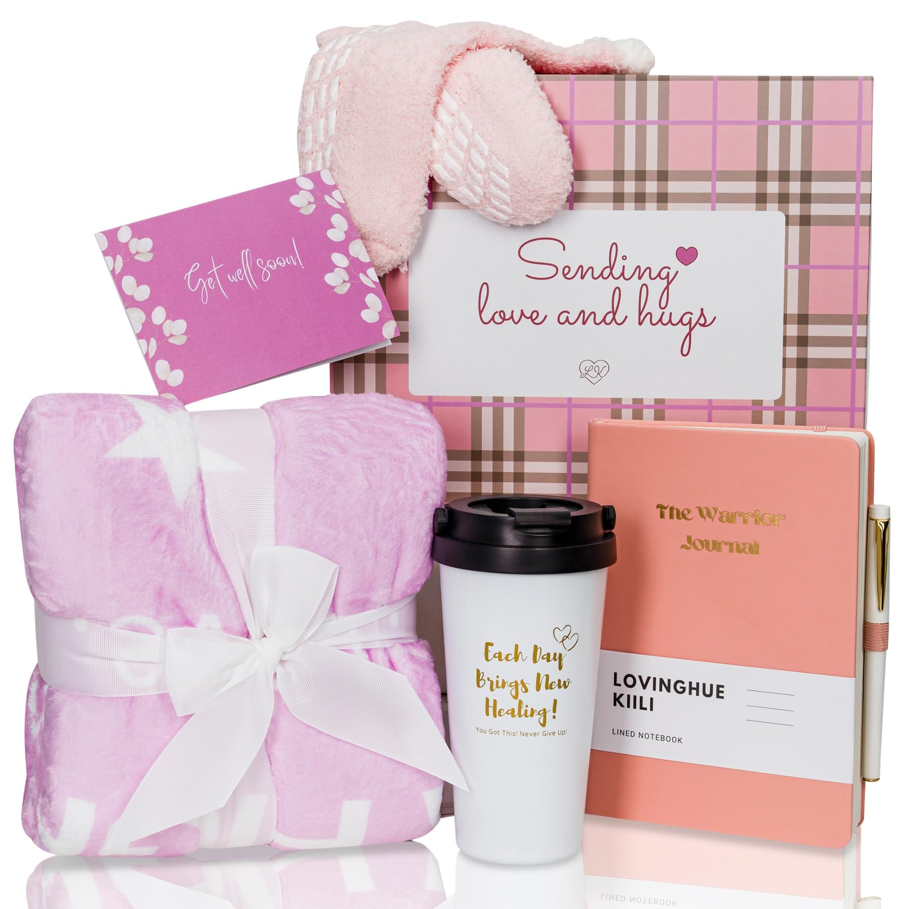 Loving Hue Chemo Care Package, Cancer Care Gifts for Women with Blanket, Socks, Journal, Tumbler (Pink)