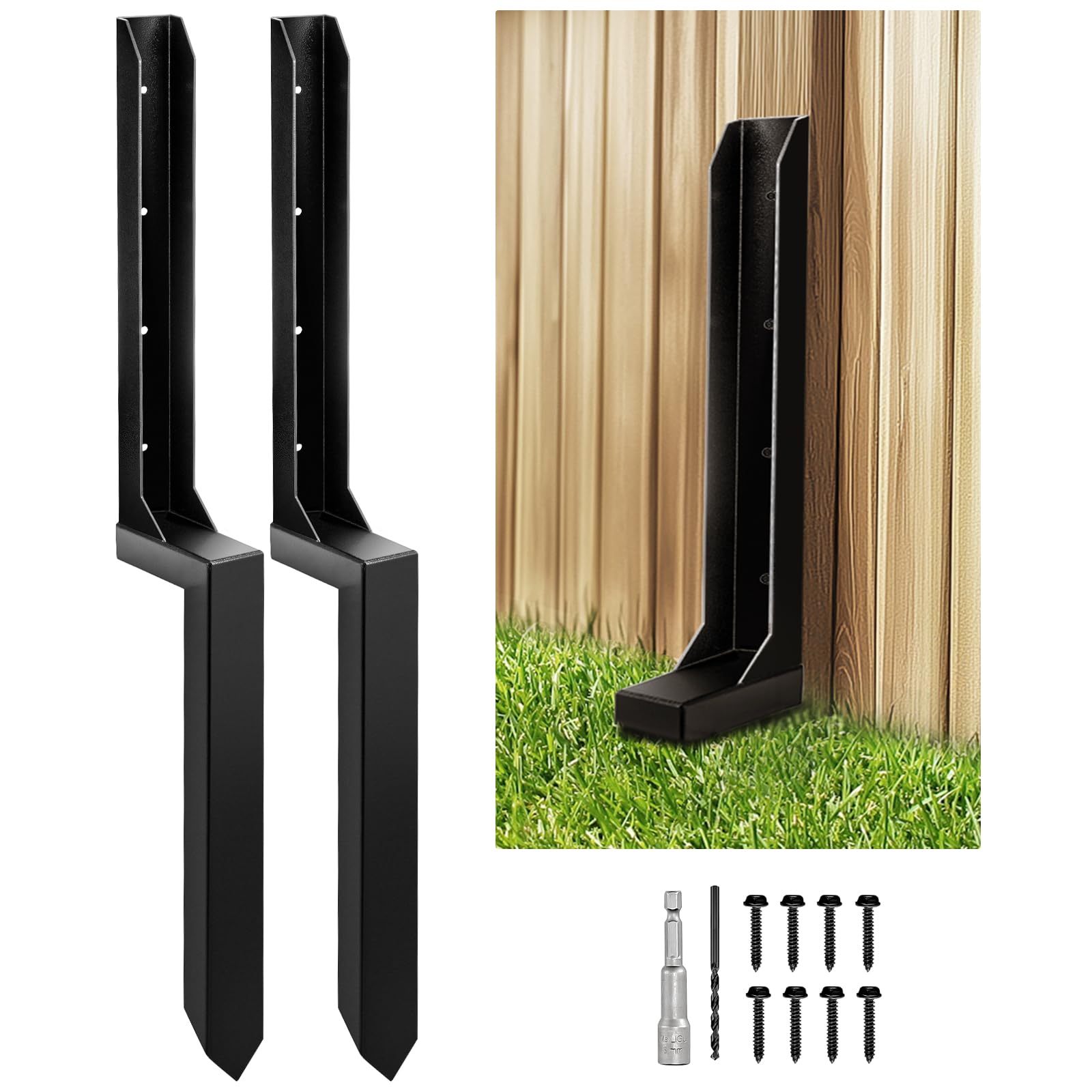 GROWNEER 2 Pack Fence Post Repair 85cm (33.5") One-Piece Heavy Duty Fence Post Repair Spike Ground Spike for Reinforcing Damaged or Broken Wooden Posts