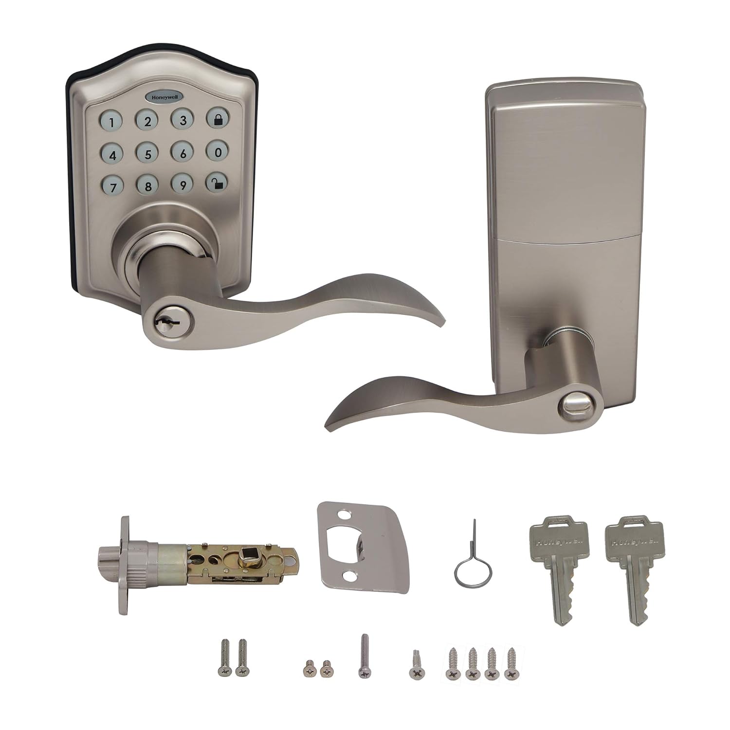Free Shipping Over $50 Honeywell Safes & Door Locks 8734301 Electronic Entry Lever Door Lock, Silver, 6.5 x 8.8 x 9 inches
