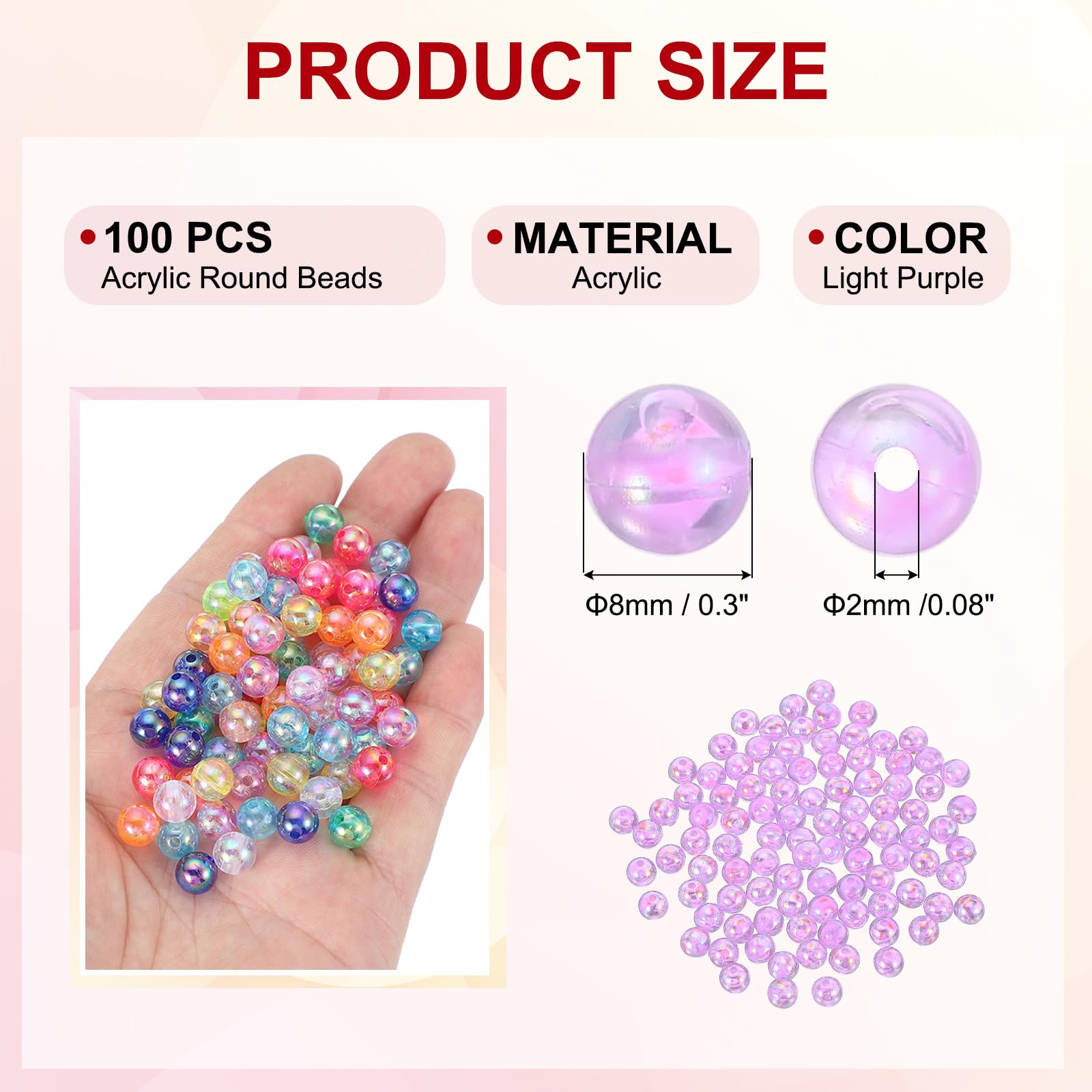 PATIKIL 8 mm Acrylic Round Beads - Image 2