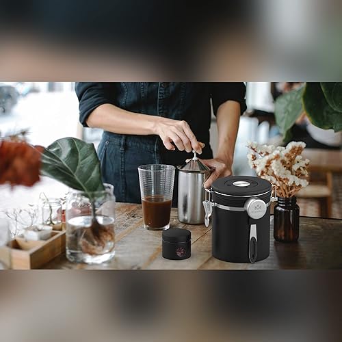 Miniatura 6 de Miscedence Juego de recipientes de café molido con rastreador de fecha, válvula de CO2, tarro de viaje, recipiente de almacenamiento hermético de