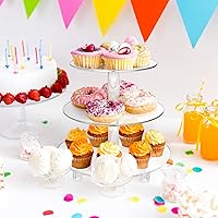 Vista 4 de 3 Tiers Round Cupcake Stand, Acrylic Cake Tower Stand Holder Macaron Display Rack Cookie Candy Buffet Desserts Platter with Base for Baby Shower