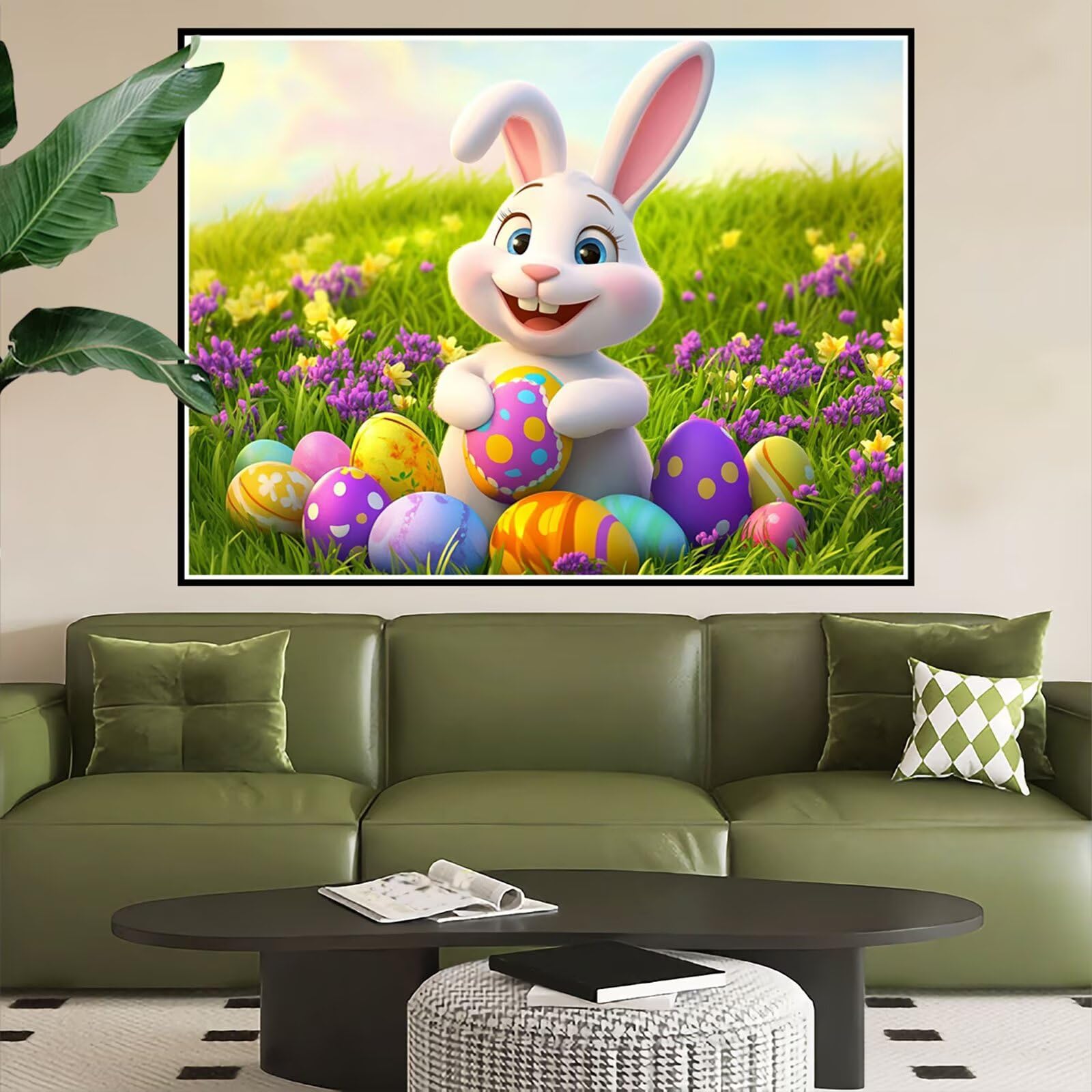 Peinture Numero Adulte Lapin Peinture Numero Pâques DIY Paint by Numbers Enfant Débutants Activité Manuelle kit avec Pinceaux et Peintures Acryliques, Loisirs Créatifs Femme Cadeau 70x90 cm 2W-439