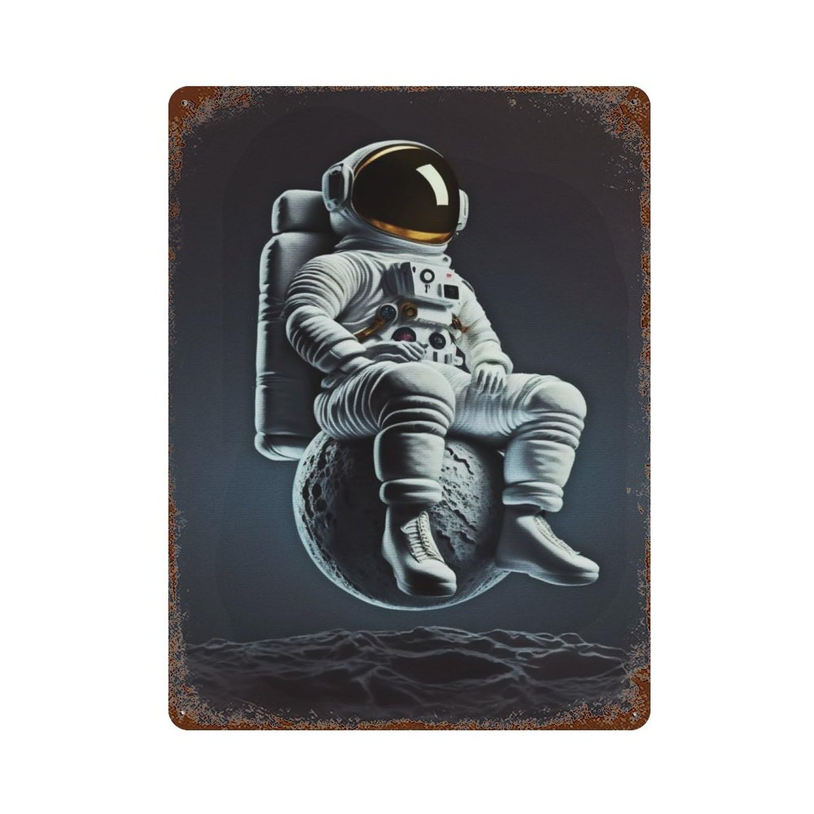 Sitting on The Moon Vintage Rust Metal Sign 15.7"x11.8", Retro Wall Decor for Garage, Pub Or Kitchen