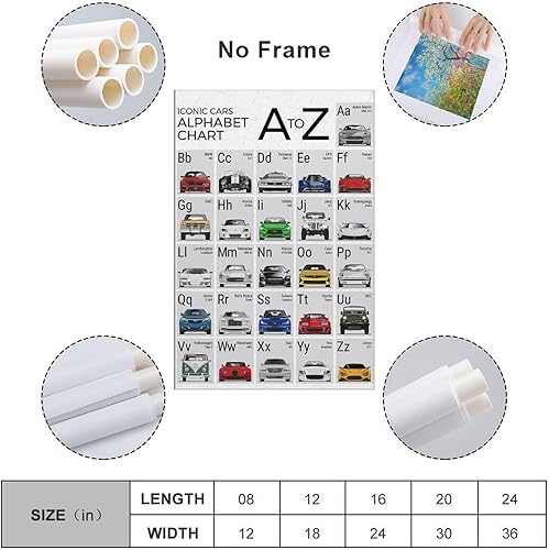 Miniatura 2 de CYPGTBCK Póster del alfabeto del coche ABC para niños, póster de aula, pintura decorativa, lienzo, arte de pared, póster de sala de estar,