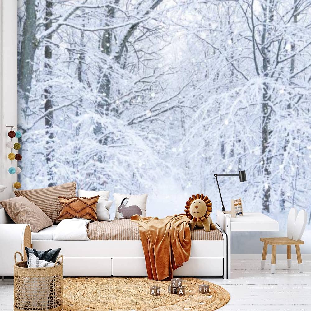 VGHUYEVOGERE Modern Wallpaper Murals 3D Winter Pine Forest Heavily Covered Snow Peel and Stick Removable Self-Adhesive PVC Wall Stickers for Nursery Kids Bedroom TV Wall Decor