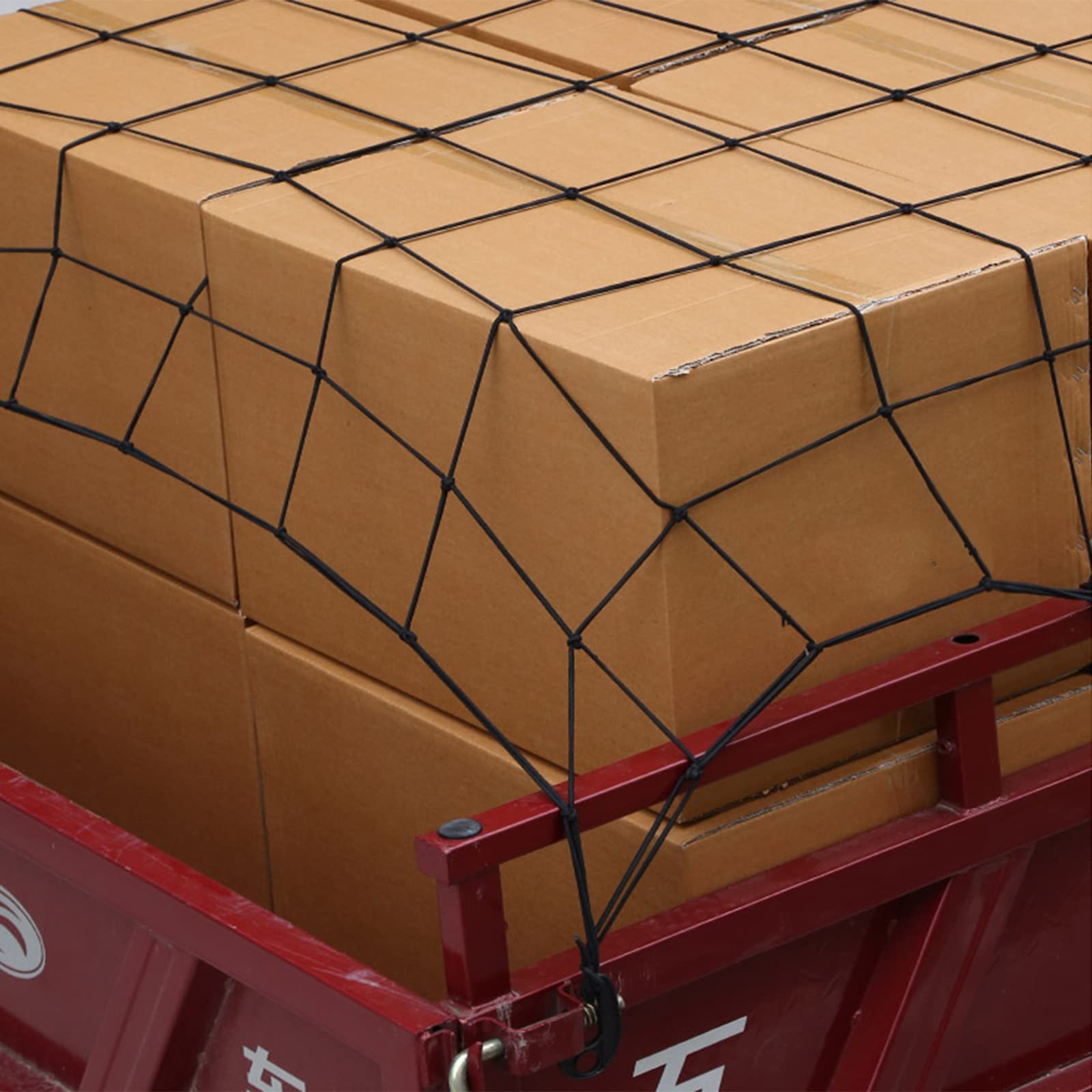 LFFH Rete Elastica, Rete da Carico Elastica per Bagagli da 2,5X2,5FT con 8 Ganci Regolabili per Motoslitta da Rimorchio per Furgoni SUV per Barche da Auto,Nero,75x75cm
