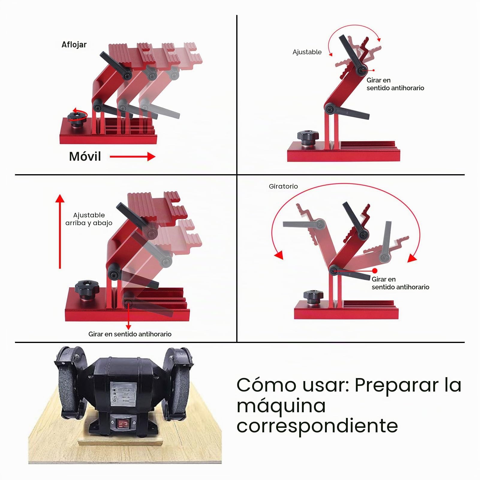 Plantilla de Afilado de Soporte de Herramientas de Repuesto Ajustable para Amoladoras y Lijadoras de Banco de 6 u 8 Pulgadas, Guía de Afilado para un Fácil Pulido de Herramientas