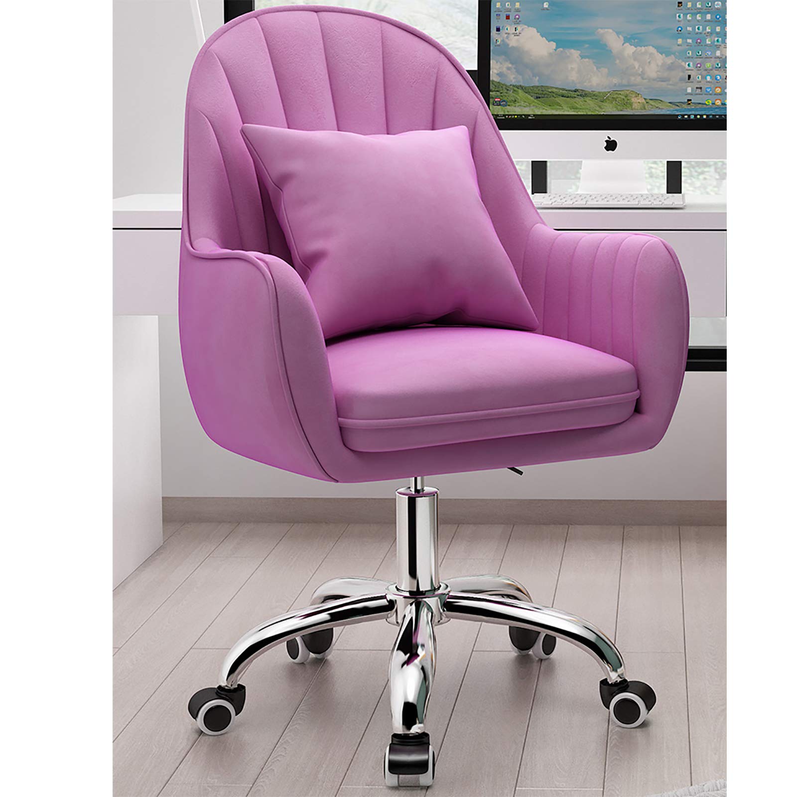 Yizc Ajustable Silla Giratoria Moderno Mediados-atrás Silla,Hogar Silla Oficina Tapizado Silla Computadora con Respaldo,Terciopelo Oficina Silla de Escritorio-Rosa 55x80-90cm(22x31-35inch)
