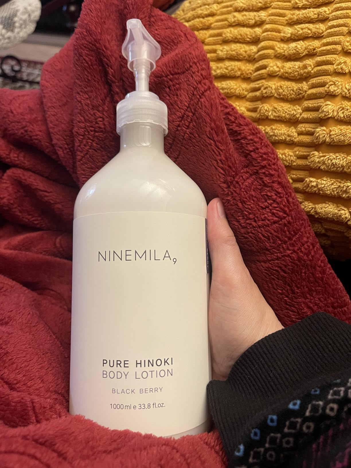 NINEMILA9 NINEMILA Pure Hinoki Body Lotion, Black Berry Scent, 1000ml (33.8 fl oz) Pump, Shea Butter & Glycerin, Jeju Hinoki Water 50,000ppm, Vegan, Daily Moisturizing Body Cream
