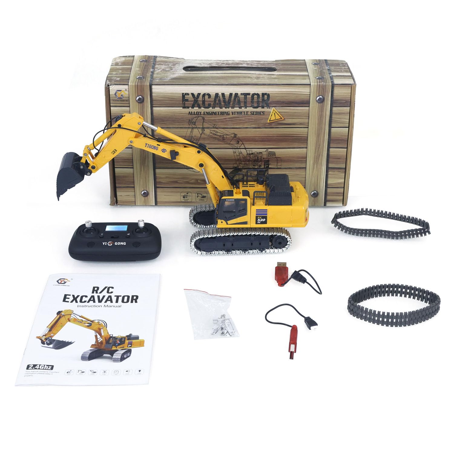 TOUCAN RC HOBBY 1/50 RC escavatore PC520, hub elettrico, controllo radio, escavatore, veicolo tecnico, catene metalliche, luci, suono, piccola collezione