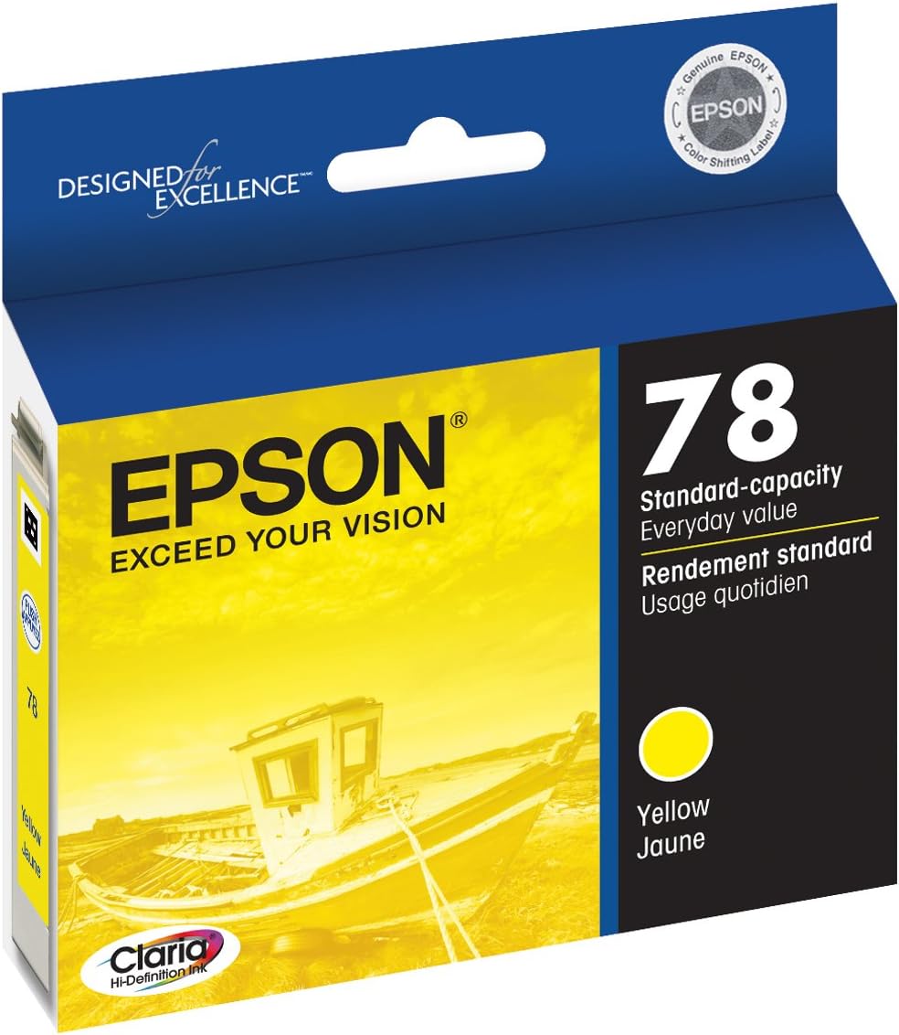 Epson 78 Claria Hi-Definition Ink Standard Capacity Yellow Cartridge (T078420) Works with Artisan 50, Photo R260, R280, R380, RX580, RX595, RX680 (Pack of 2)