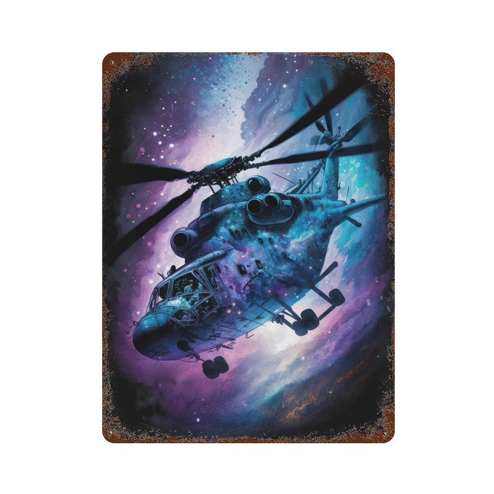 Galactic Helicopter Adventure -4 Decorative Tin Sign 15.7"x11.8", Shabby Chic Decor for Garage, Pub Or Kitchen