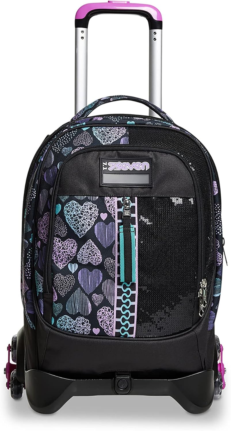 Trolley Scuola Seven Jack 3 Ruote - Patchyheart Girl Ragazza - Zaino Sganciabile - Doppio Uso Trolley Scuola Seven Jack 3 Ruote - Patchyheart Girl Ragazza - Zaino Sganciabile - Doppio Uso