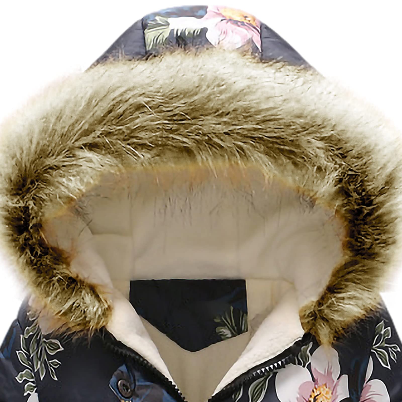 amropi Mantel Mädchen Geblümt Winterjacke mit Fellkapuze Warme Wintermantel Kinderjacke für 2-10 Jahre
