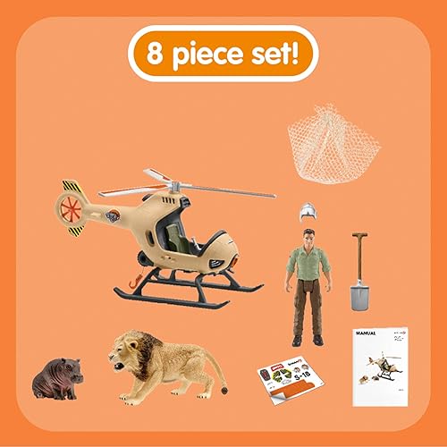 Miniatura 4 de Schleich Wild Life - Helicóptero de rescate de animales de 8 piezas con figuras de animales de safari para niños de 3 a 8 años